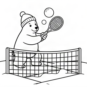 Urs polar jucând tenis pe zăpadă