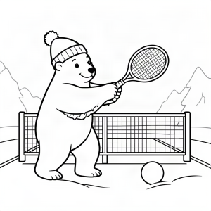 Urs polar jucând tenis pe zăpadă