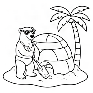 Urs polar la plajă construind un iglu de nisip