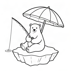 Urs polar pescuind pe un aisberg cu umbrelă