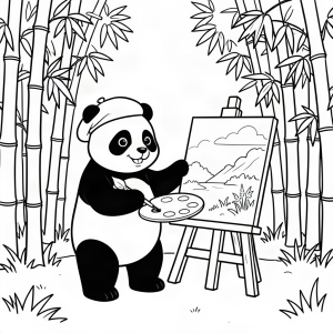 Ursuleț panda pictor într-o pădure