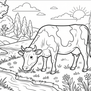 Vaca la Păscut: Planșă de Colorat Detaliată