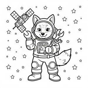 Vulpe astronaut reparând un satelit