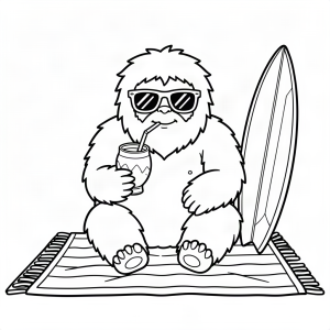 Yeti la plajă bând dintr-o nucă de cocos