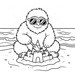 Yeti la plajă construind un castel de nisip