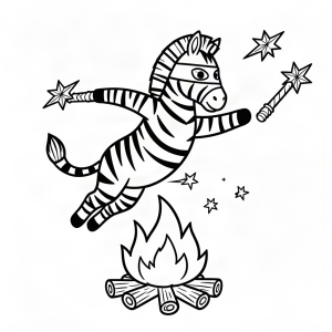 Zebră ninja sărind peste foc de tabără