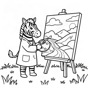 Zebră pictor cu un șevalet