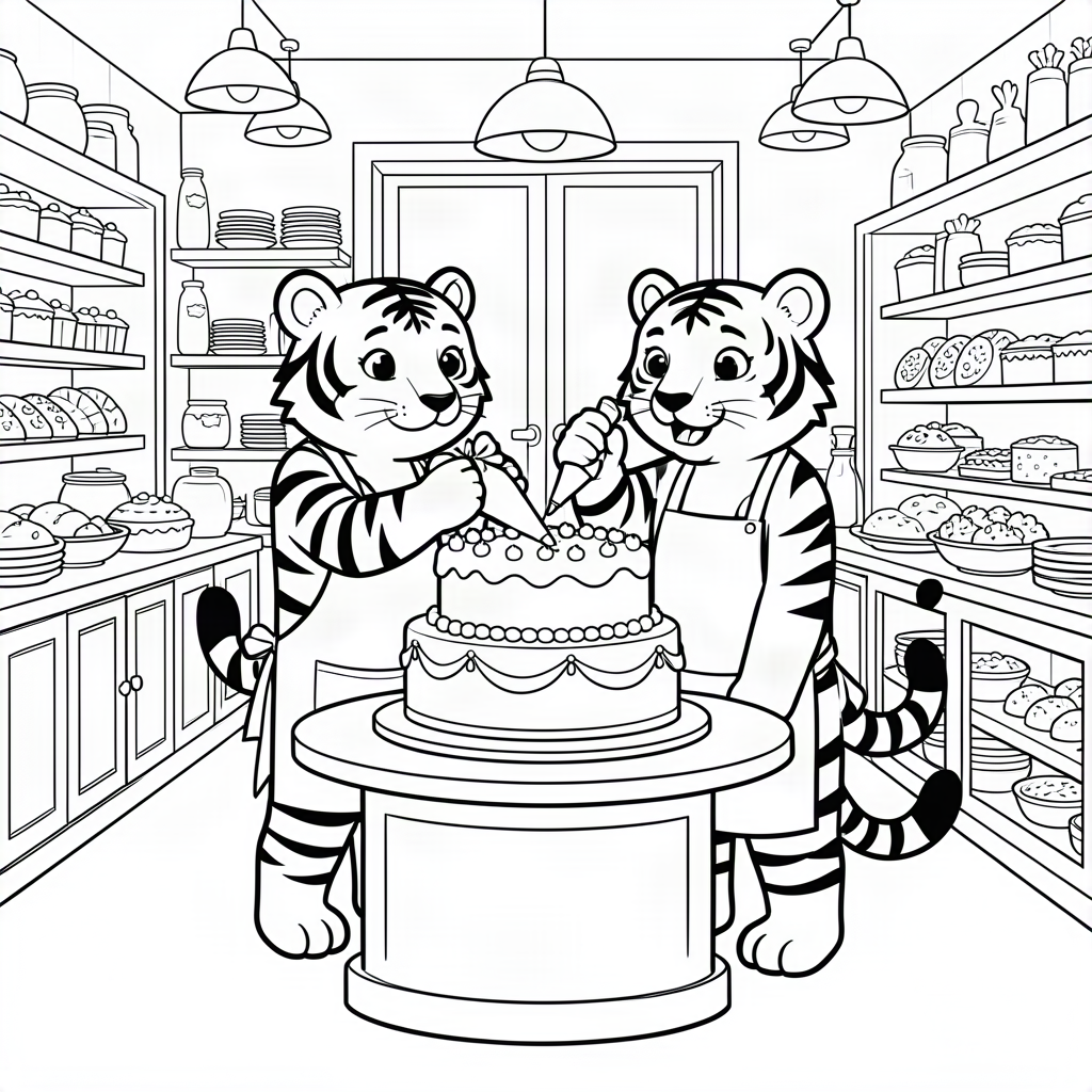 Tigru brutar decorând un tort