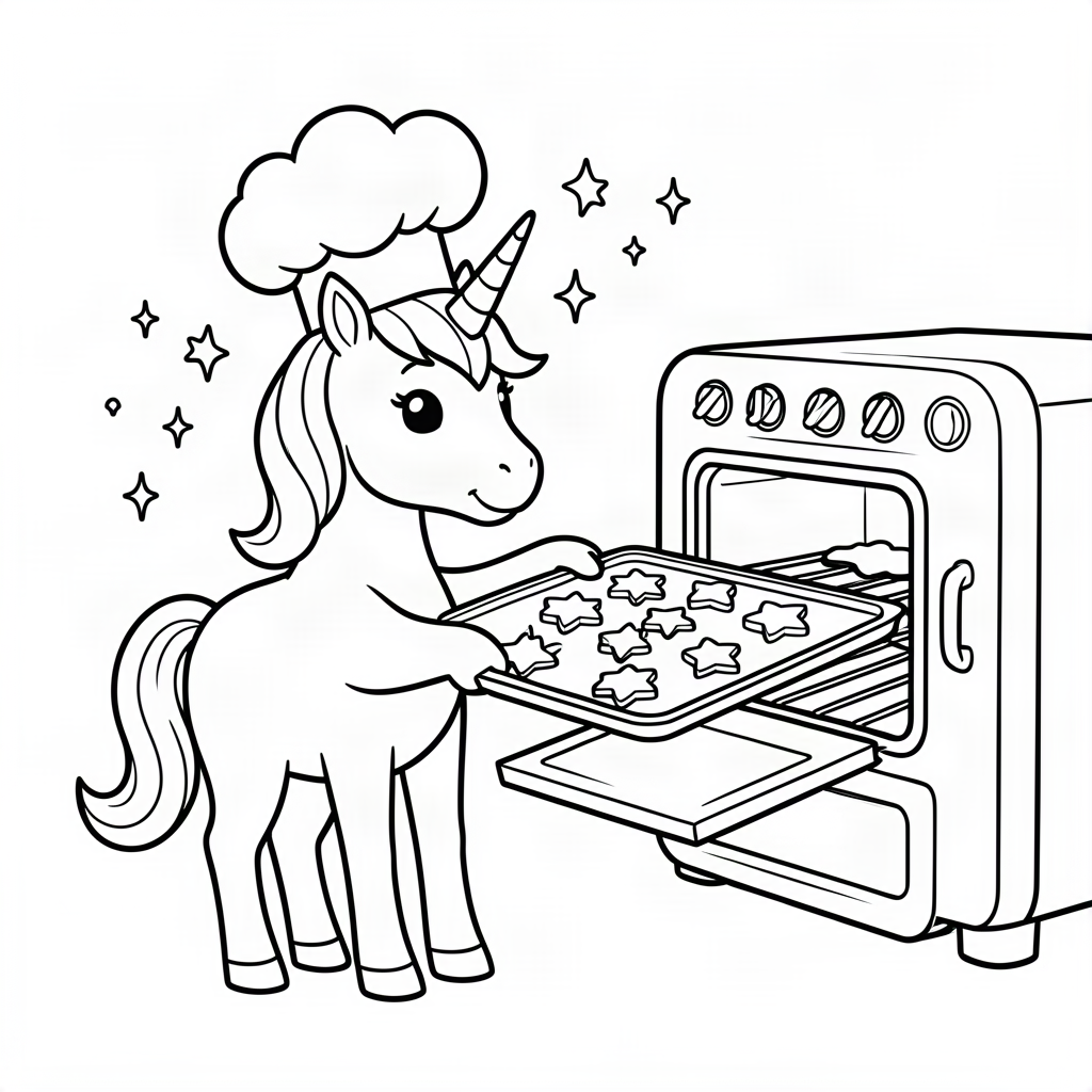 Unicorn brutar preparând fursecuri magice