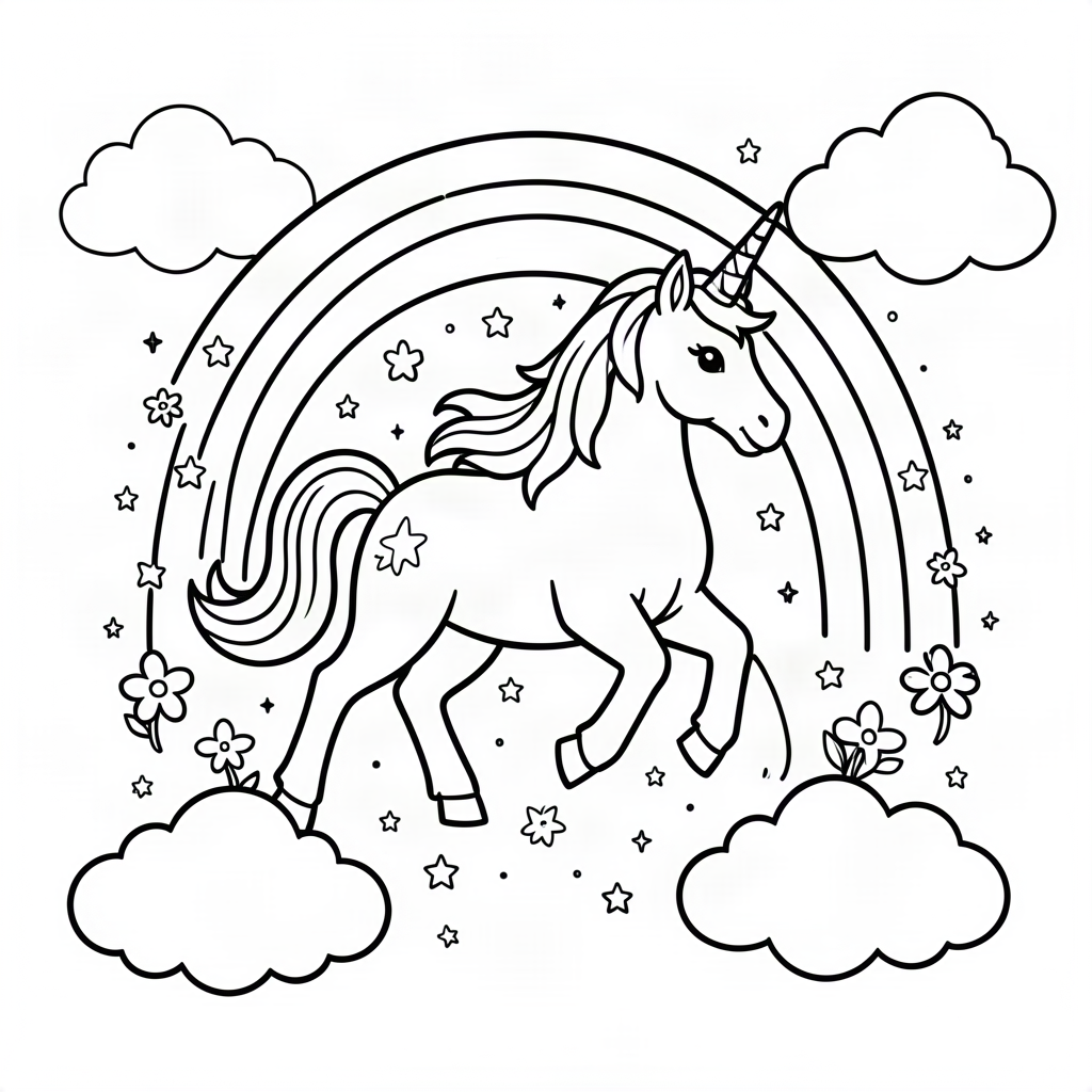 Unicorn galopând pe un curcubeu
