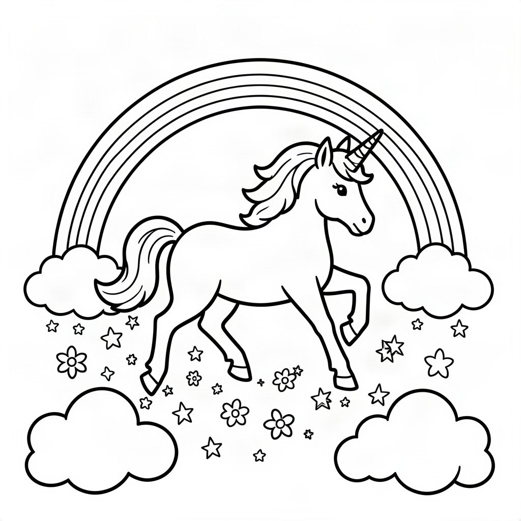 Unicorn galopând pe un curcubeu