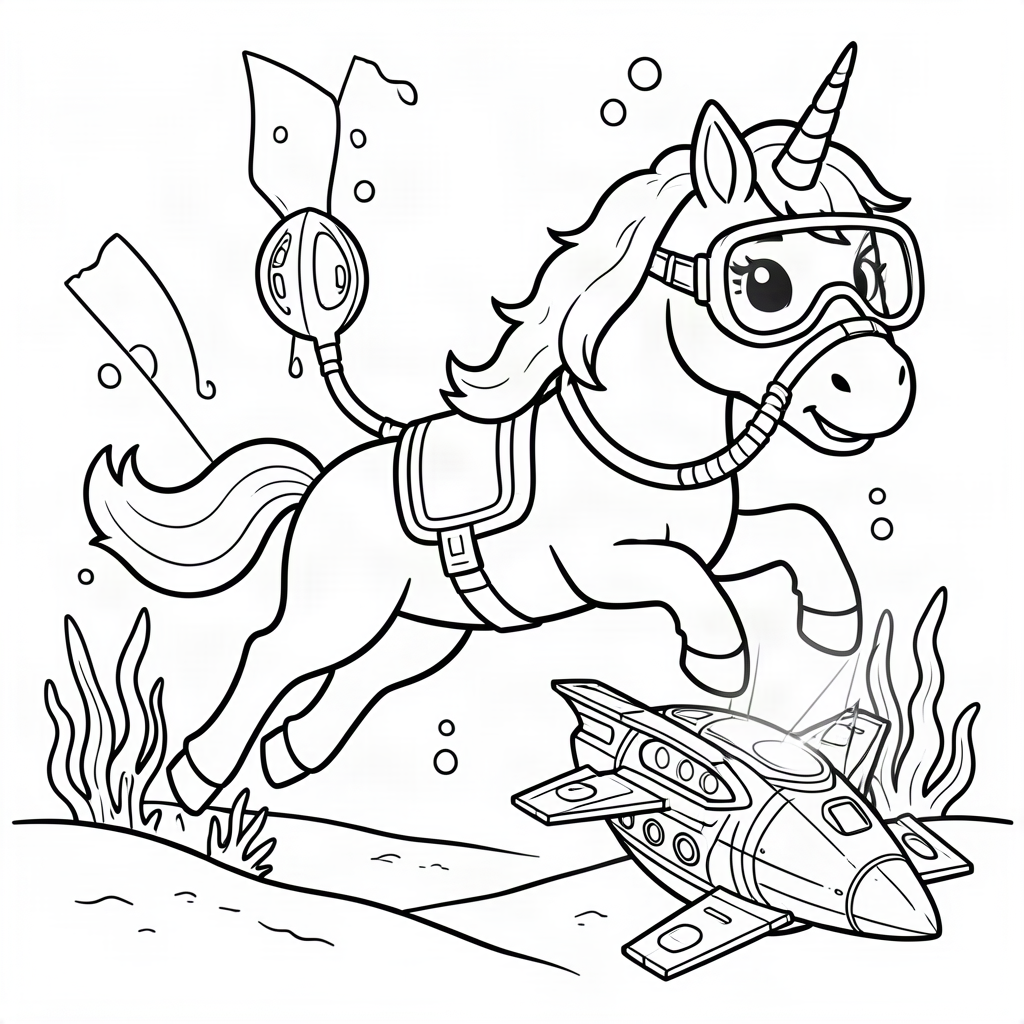 Unicorn scafandru explorând o navă extraterestră