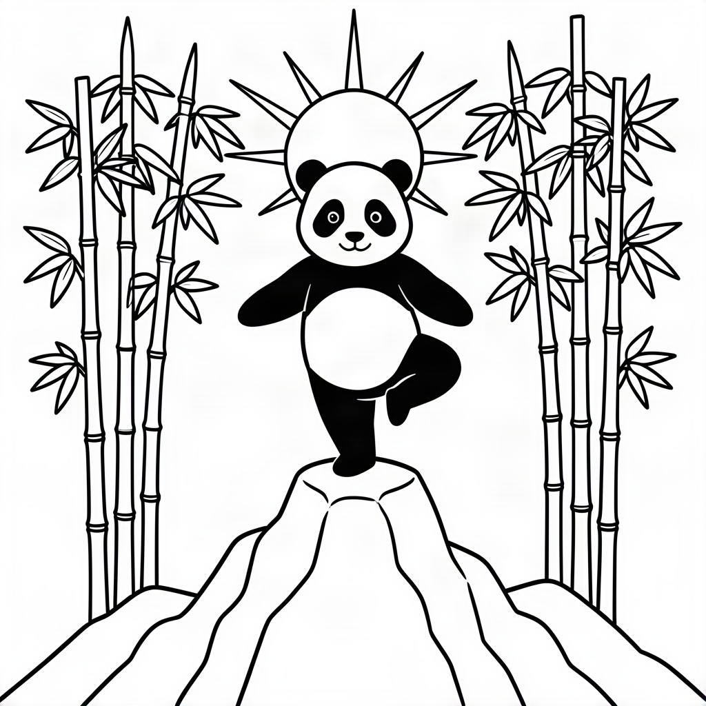 Urs panda făcând yoga pe o stâncă