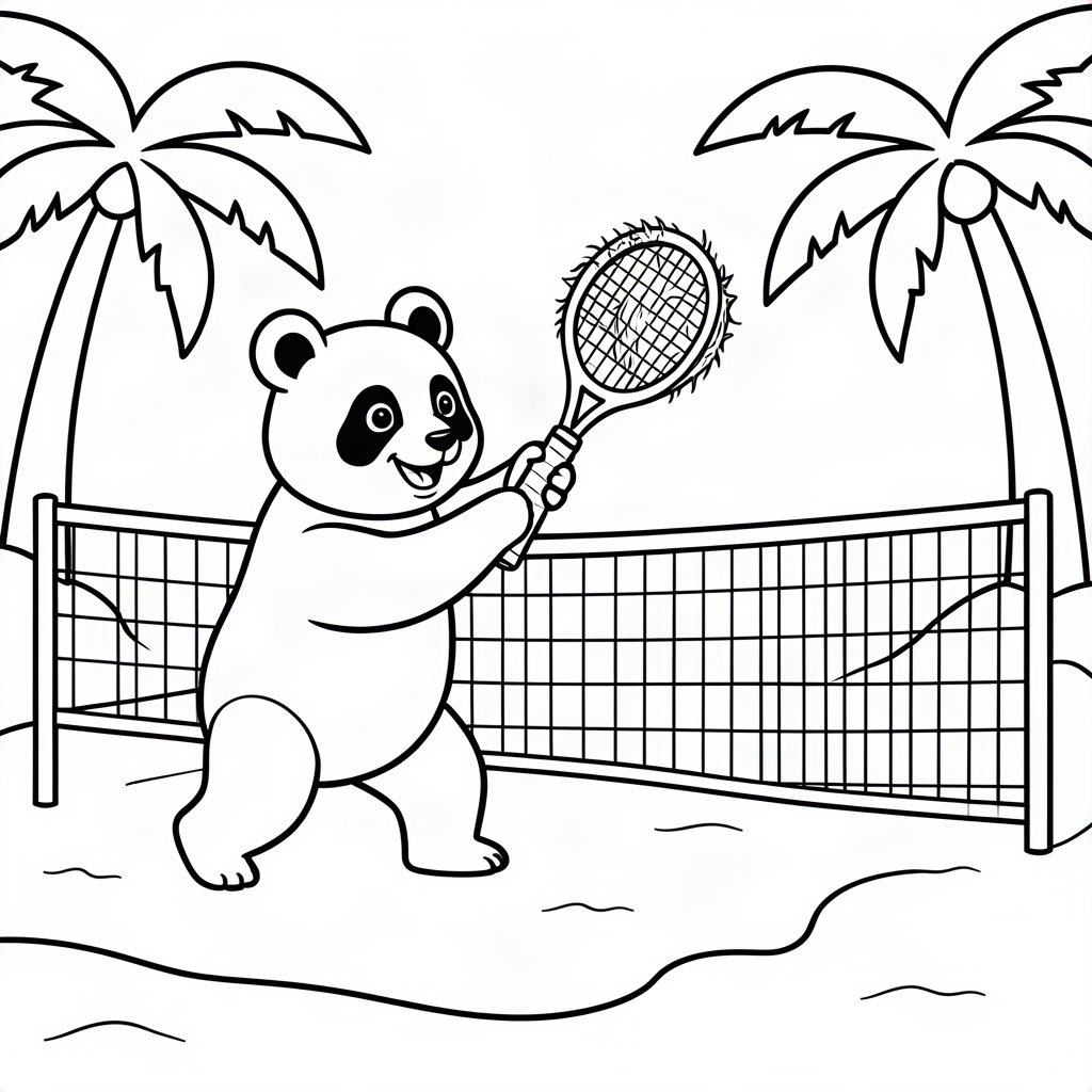 Urs panda jucând tenis cu o nucă de cocos