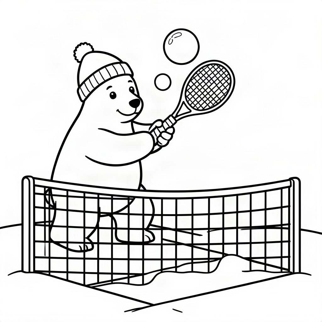 Urs polar jucând tenis pe zăpadă