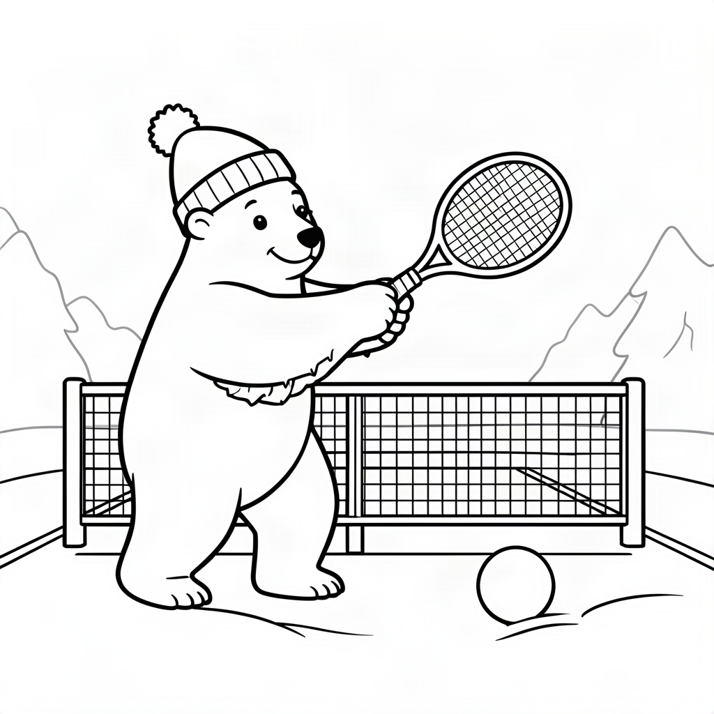 Urs polar jucând tenis pe zăpadă