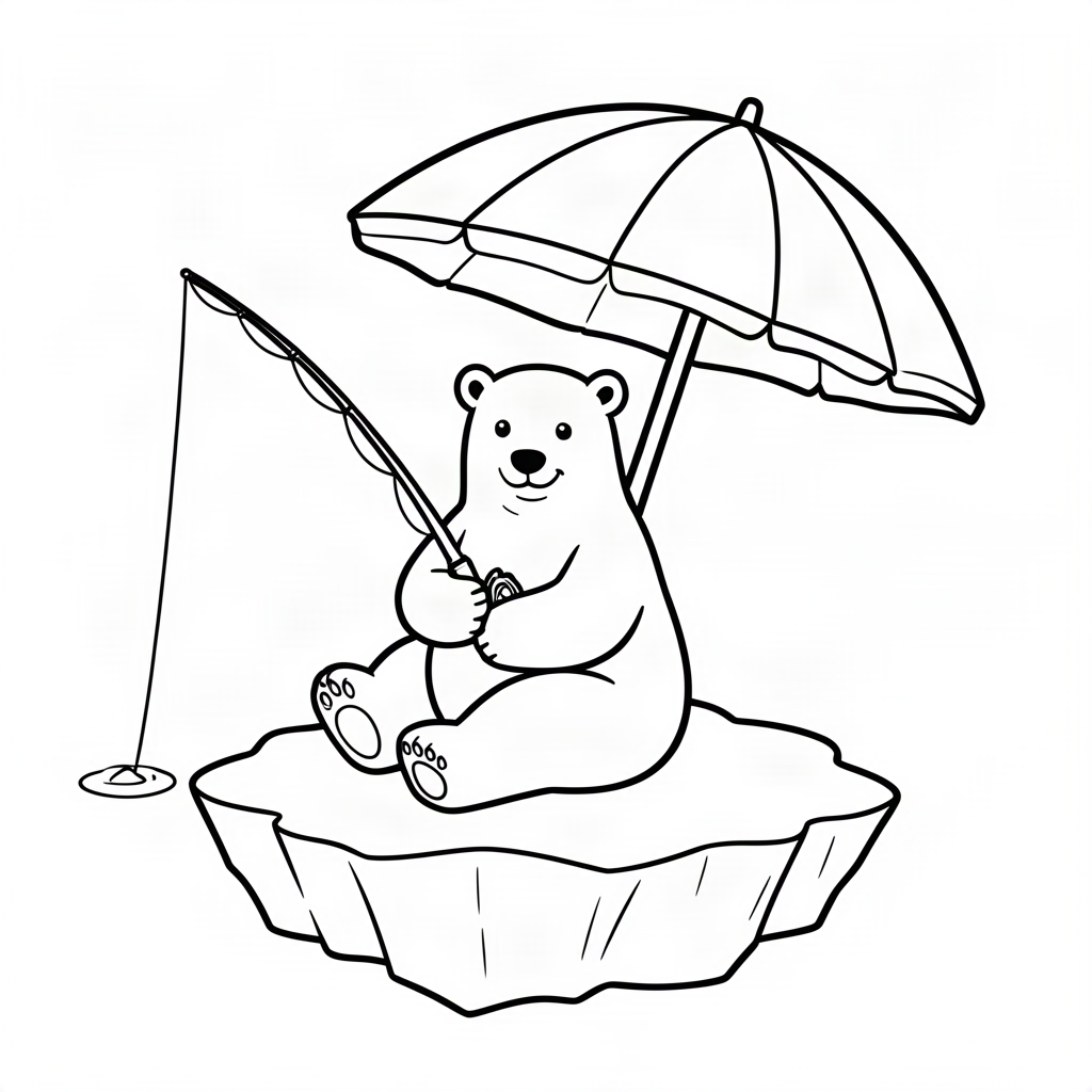 Urs polar pescuind pe un aisberg cu umbrelă