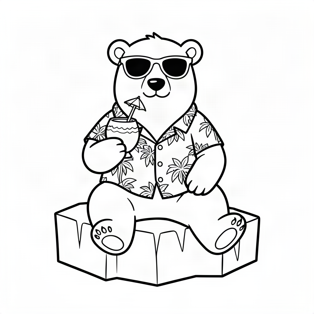 Urs polar savurând o băutură tropicală