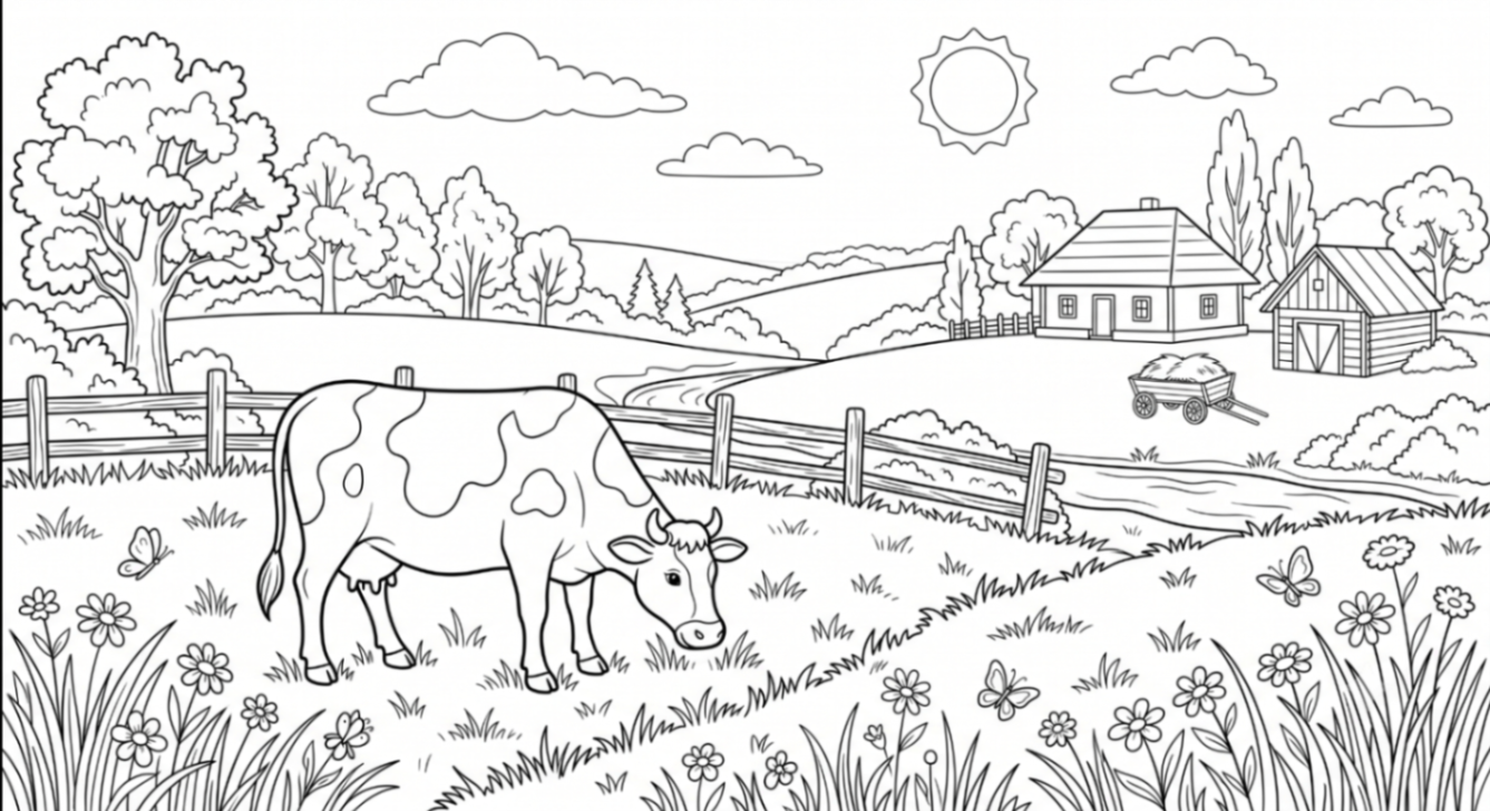 Vaca fericită pe pajiște