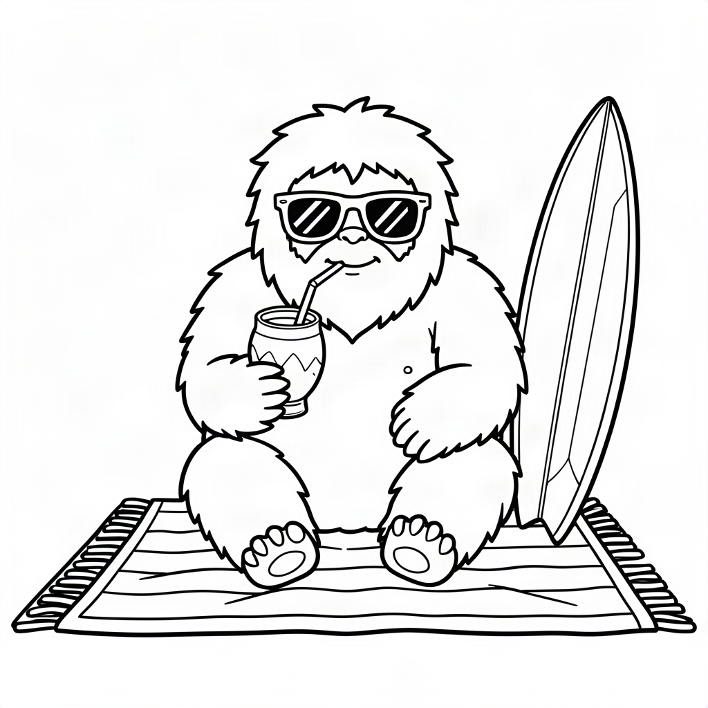 Yeti la plajă bând dintr-o nucă de cocos