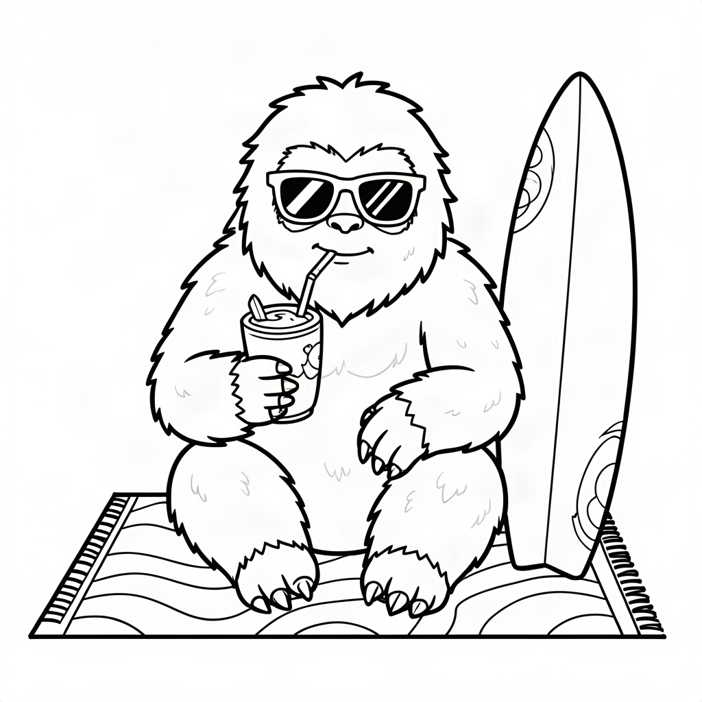 Yeti la plajă bând dintr-o nucă de cocos