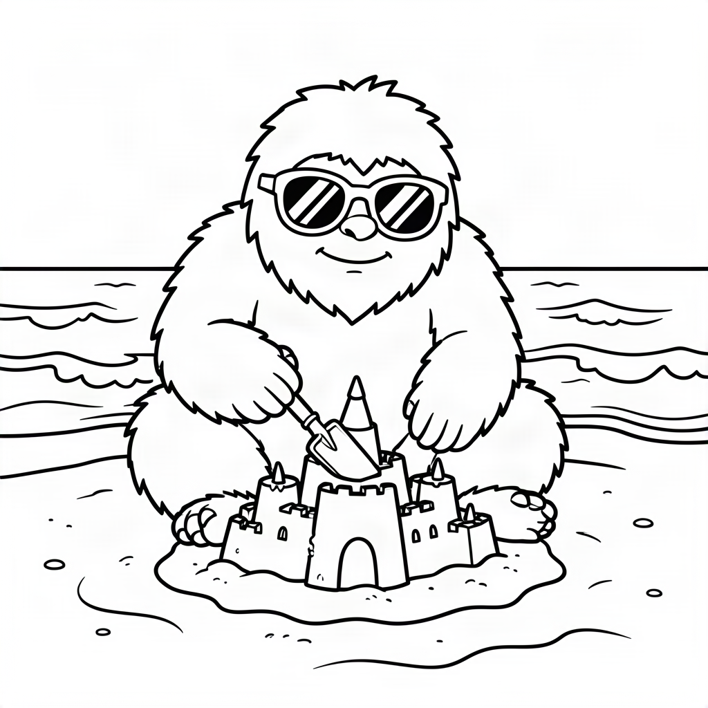 Yeti la plajă construind un castel de nisip
