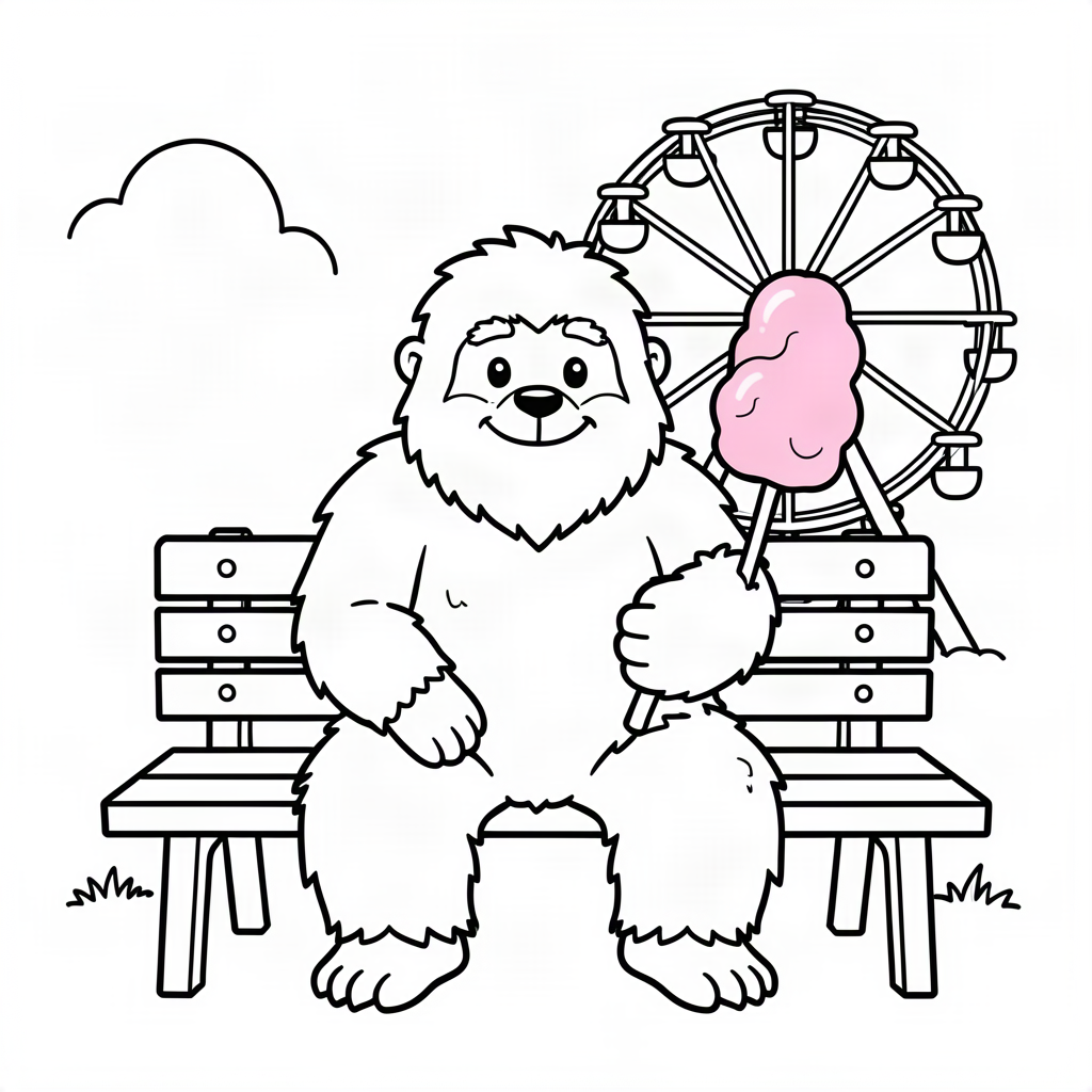 Yeti mâncând vată de zahăr în parc