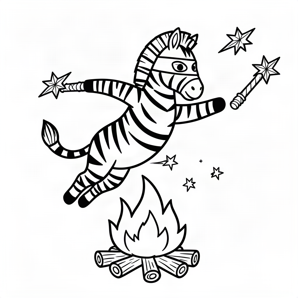 Zebră ninja sărind peste foc de tabără