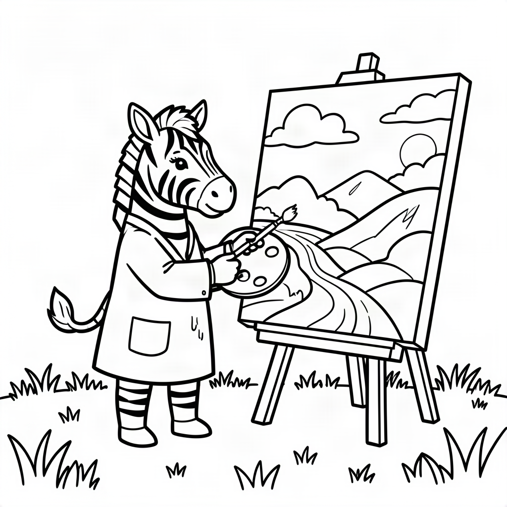 Zebră pictor cu un șevalet